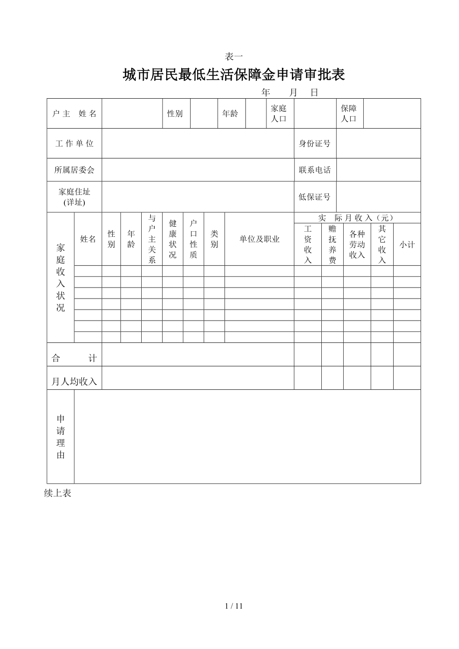 城镇居民低保表格_第1页