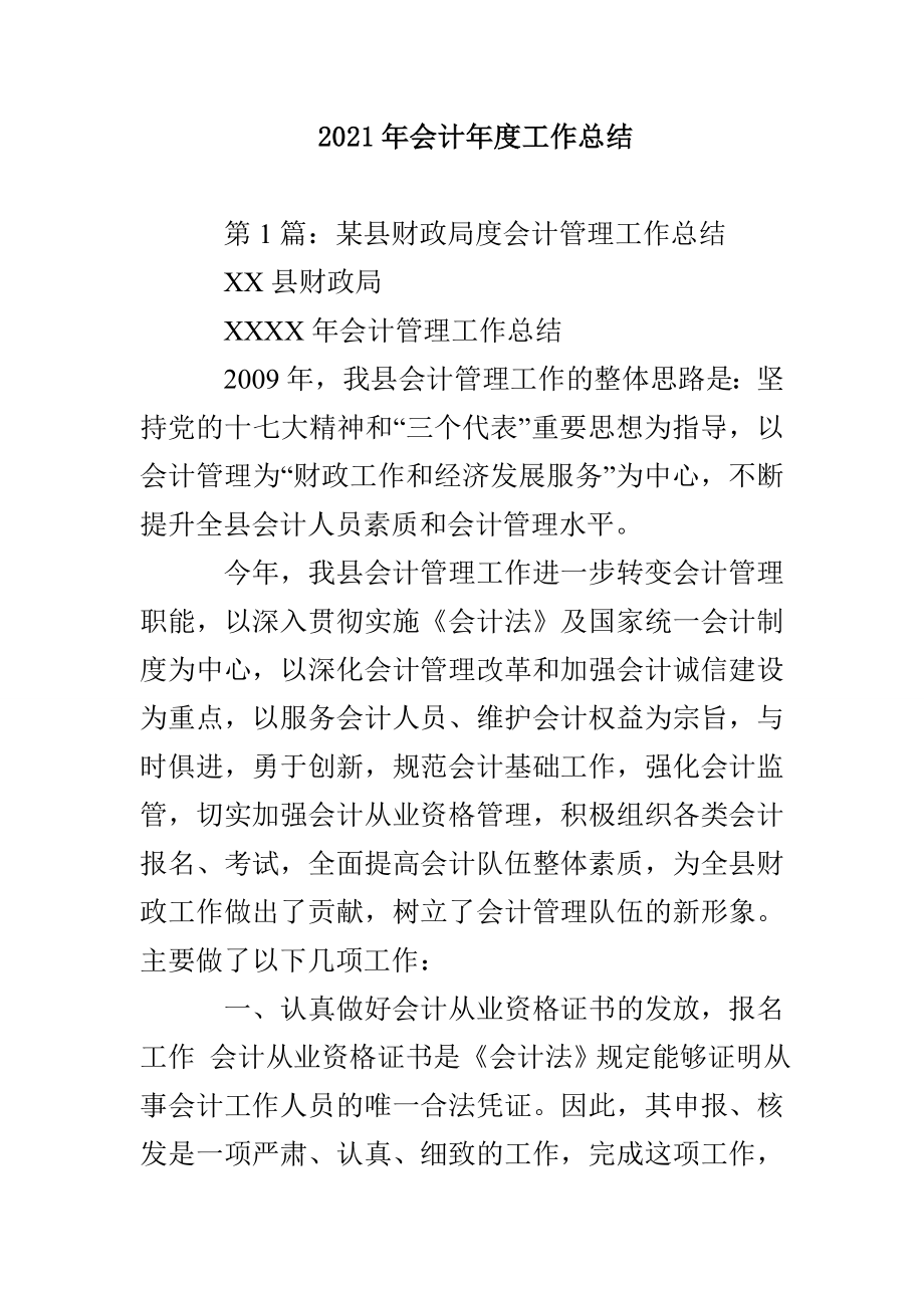 2021年会计年度工作总结_第1页