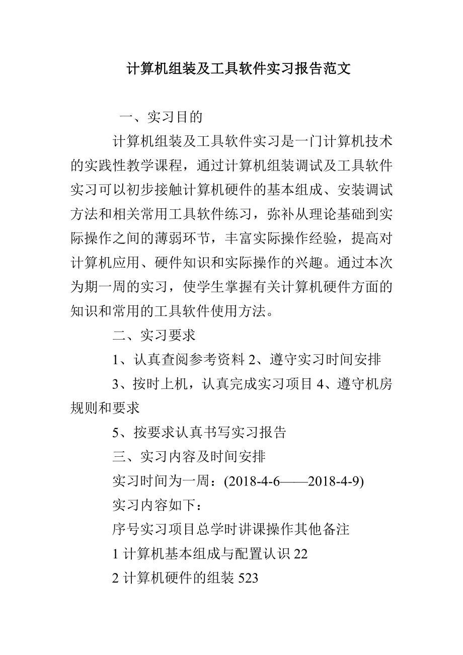 计算机组装及工具软件实习报告范文_第1页