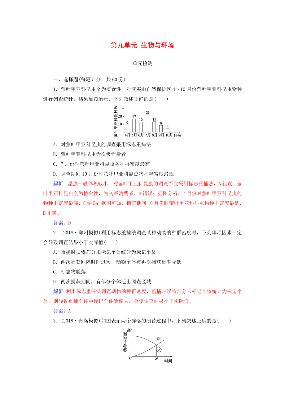 高考生物总复习第九单元生物与环境单元检测_第1页