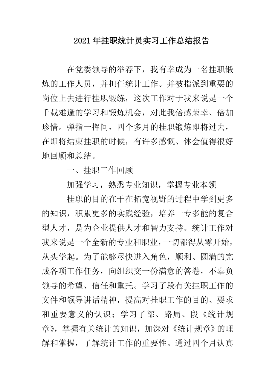 2021年挂职统计员实习工作总结报告_第1页