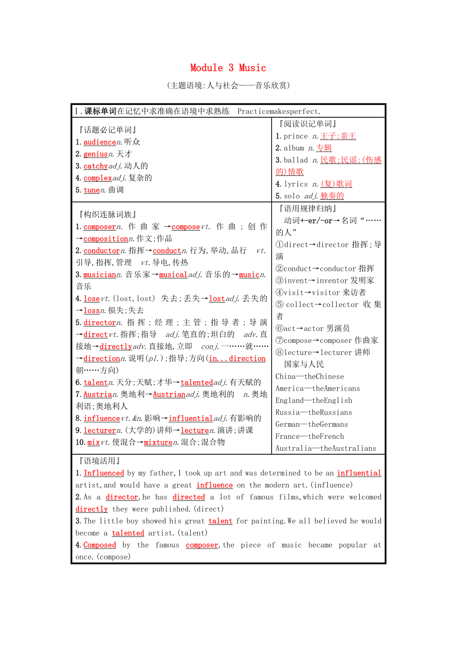 高考英语一轮复习Module3Music预习案外研版_第1页