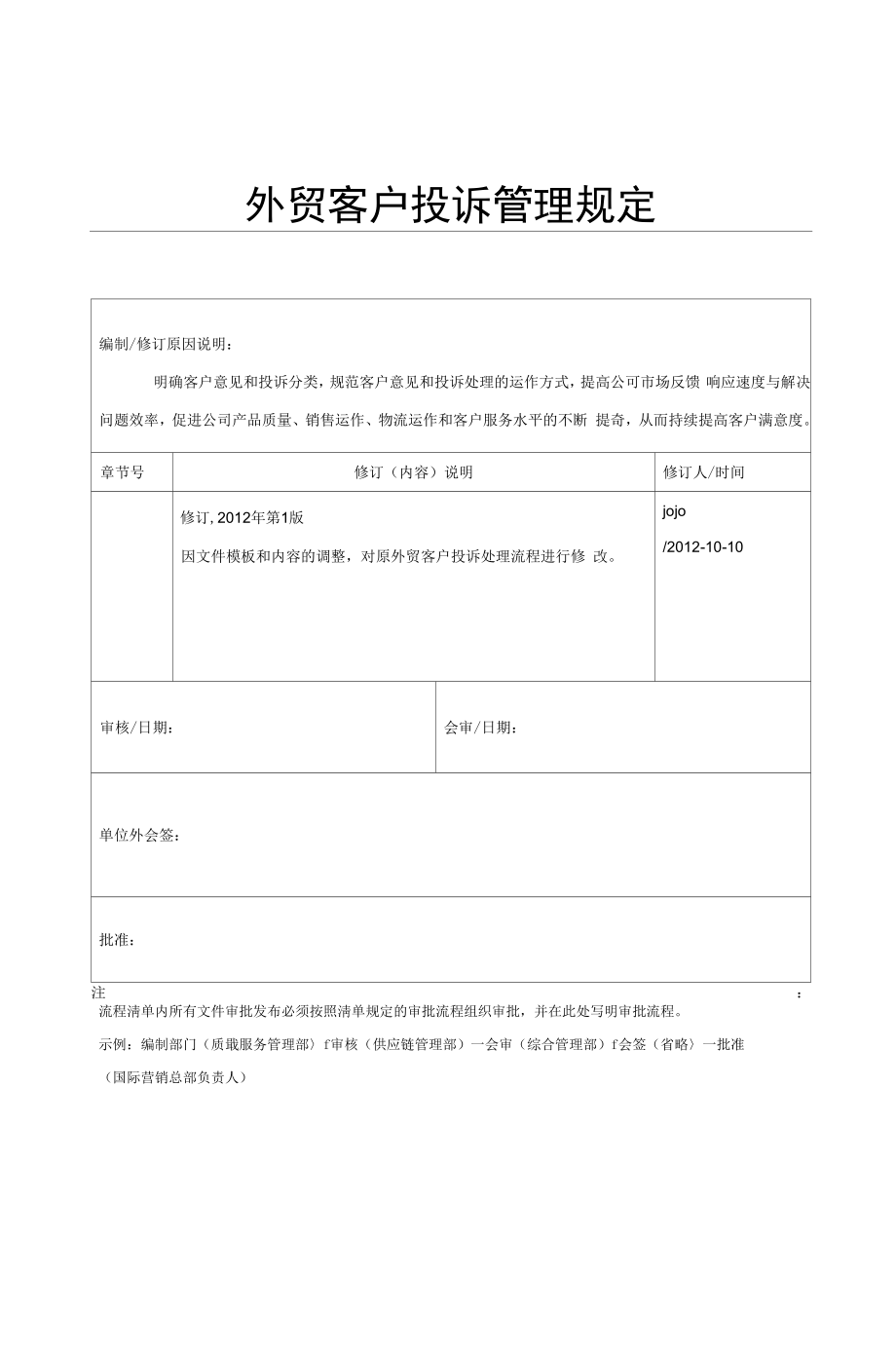 外贸客户投诉管理规定_第1页