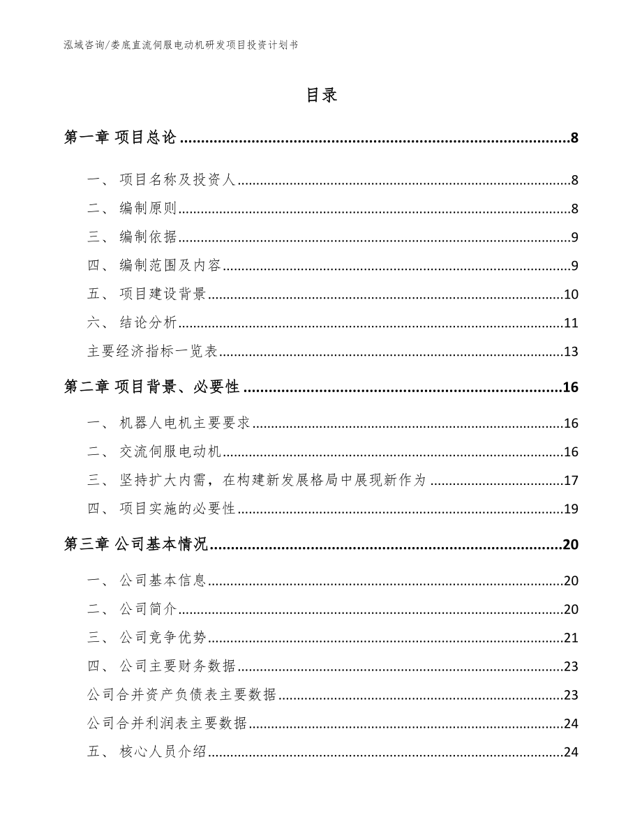 娄底直流伺服电动机研发项目投资计划书_模板范本_第1页
