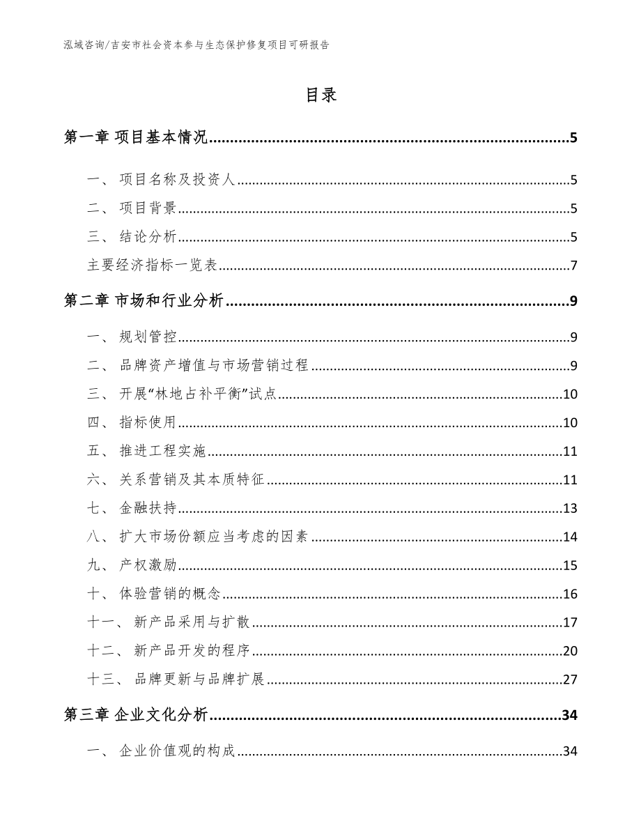 吉安市社会资本参与生态保护修复项目可研报告（模板）_第1页