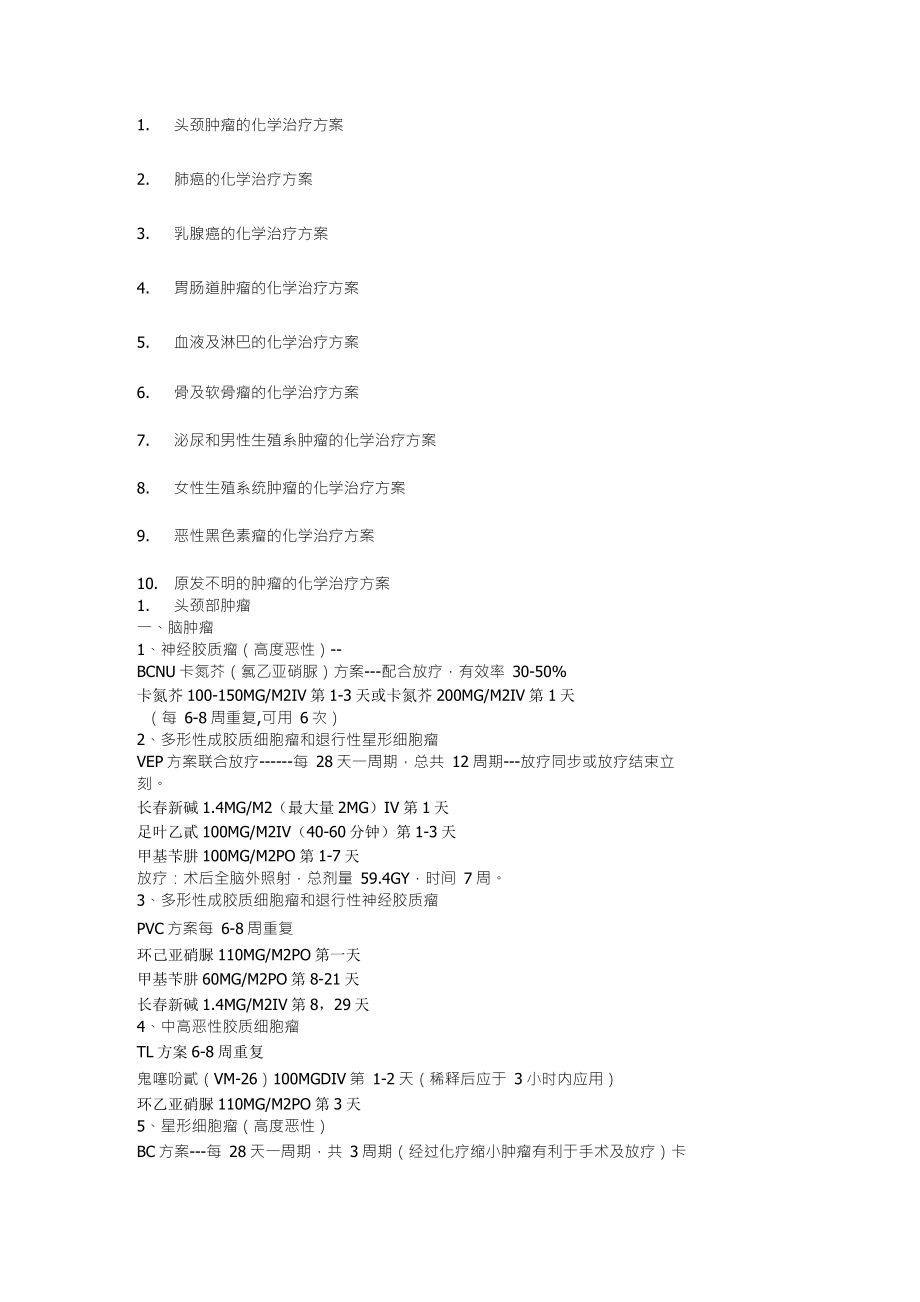 肿瘤的化疗方案大全_第1页