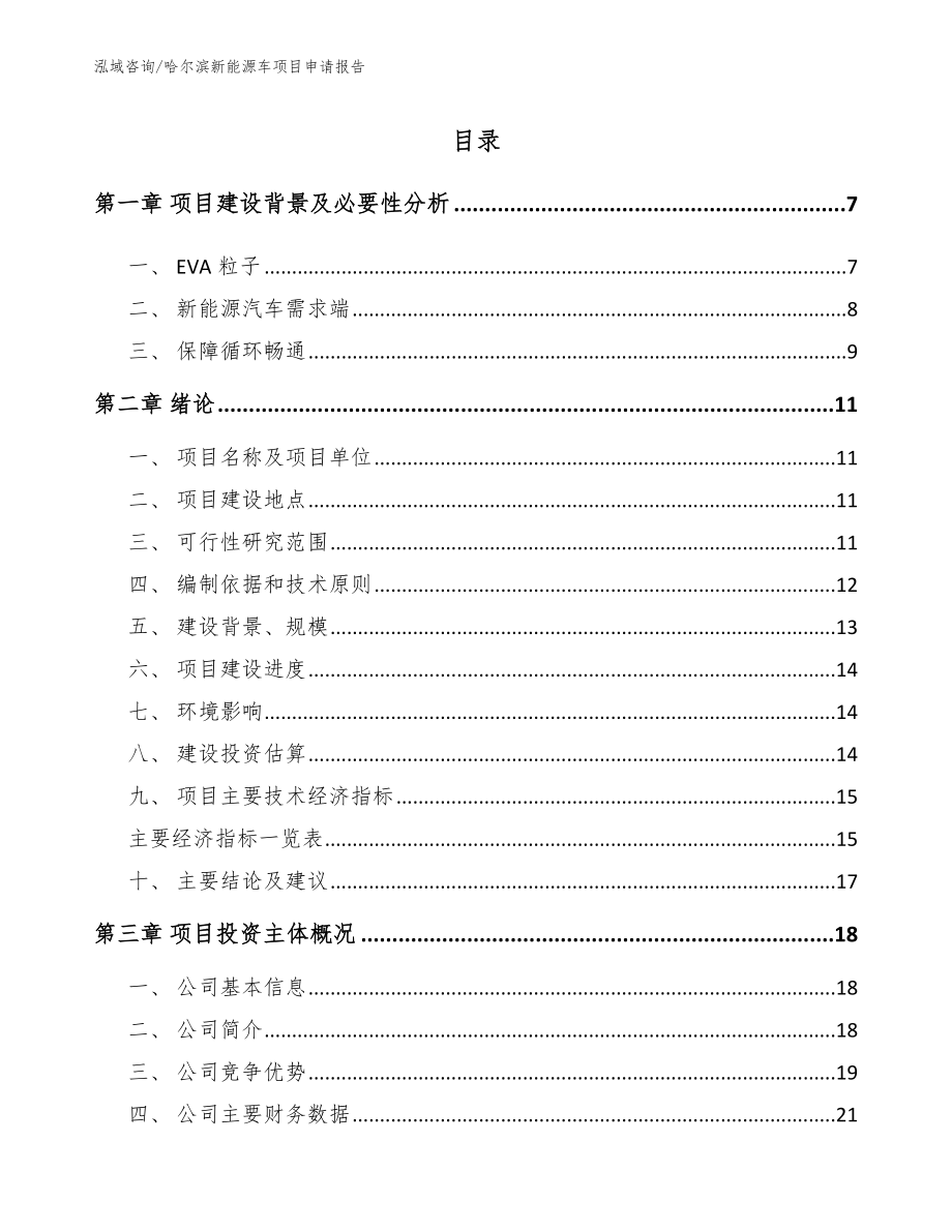 哈尔滨新能源车项目申请报告范文模板_第1页