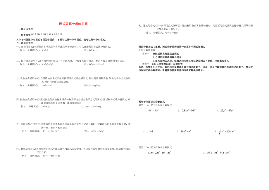 七年级数学下册第9章整式乘法与因式分解9.5多项式的因式分解专项练习题无答案新版苏科版202106191202_第1页