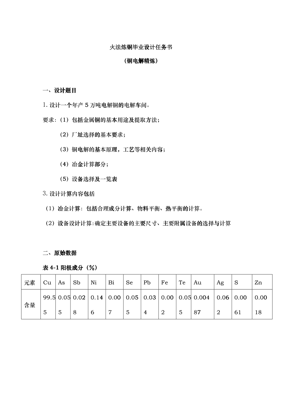 年产5万吨电解铜的电解车间毕业设计_第1页