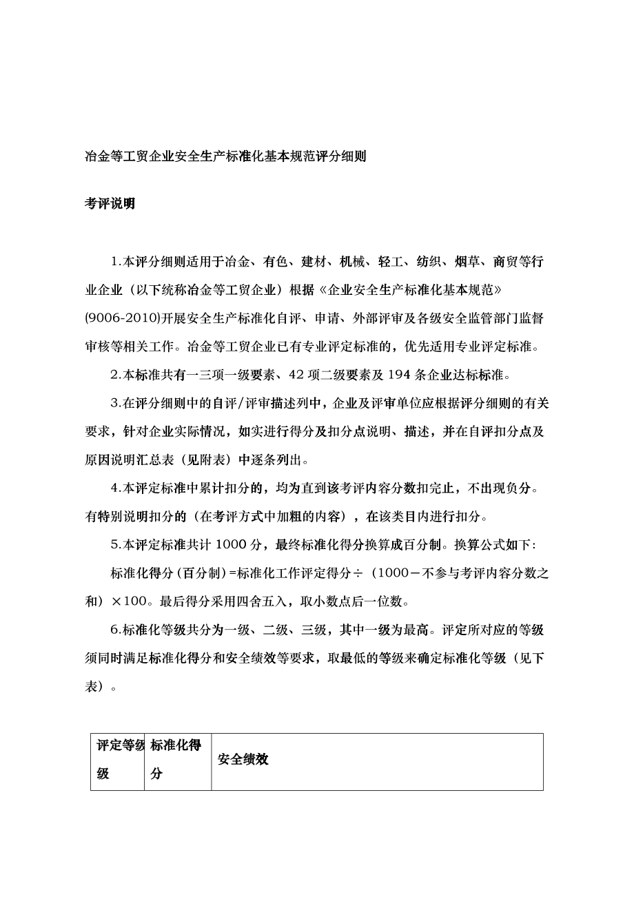 冶金等工贸企业安全生产标准化基本规范评分细则_第1页