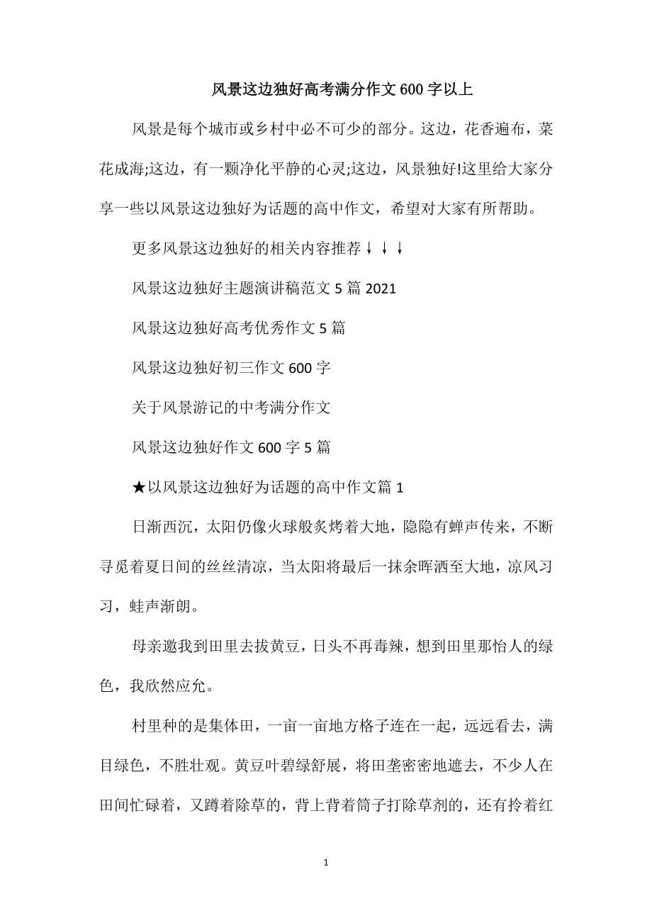风景这边独好高考满分作文600字以上_第1页