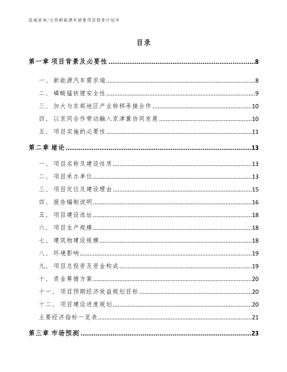 大同新能源车销售项目投资计划书范文模板_第1页