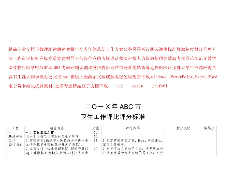 卫生工作评比评分标准-卫生局年终工作评比评分细则_第1页