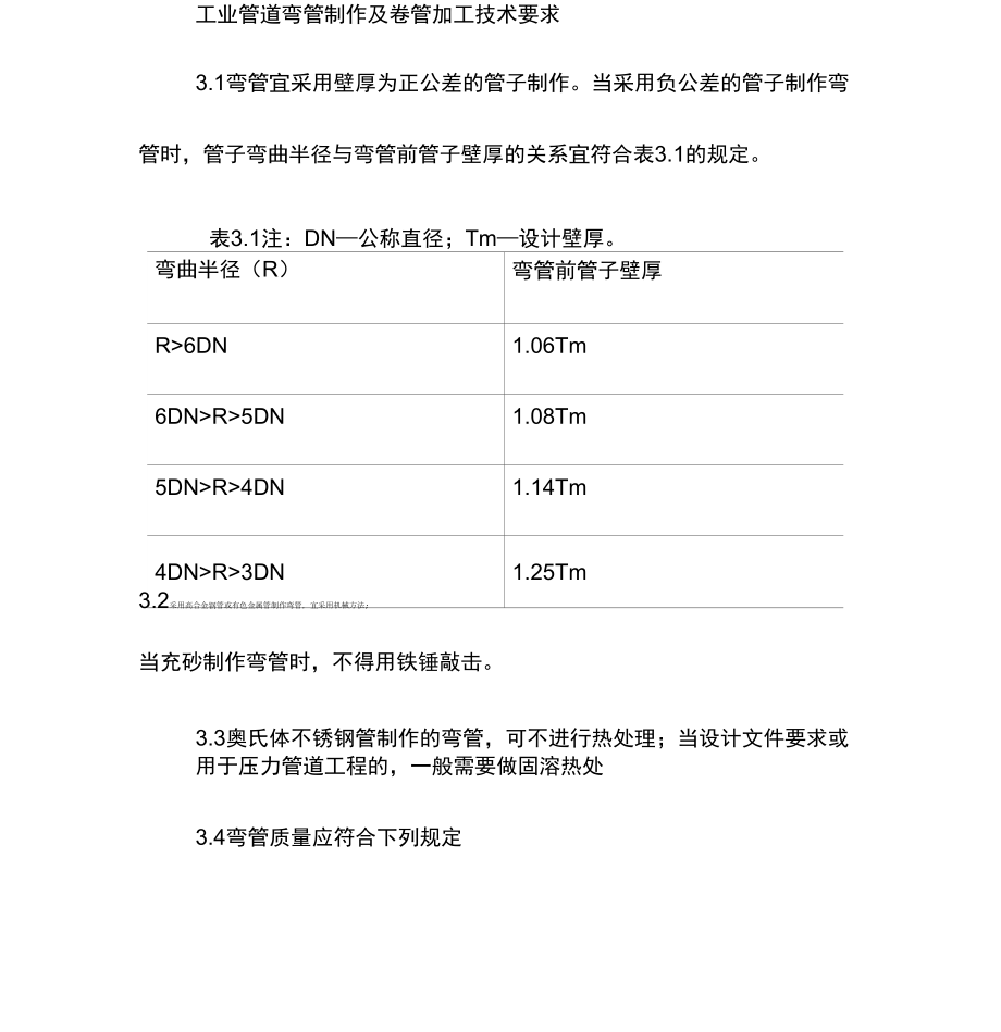 工业管道弯管制作及卷管加工技术要求_第1页
