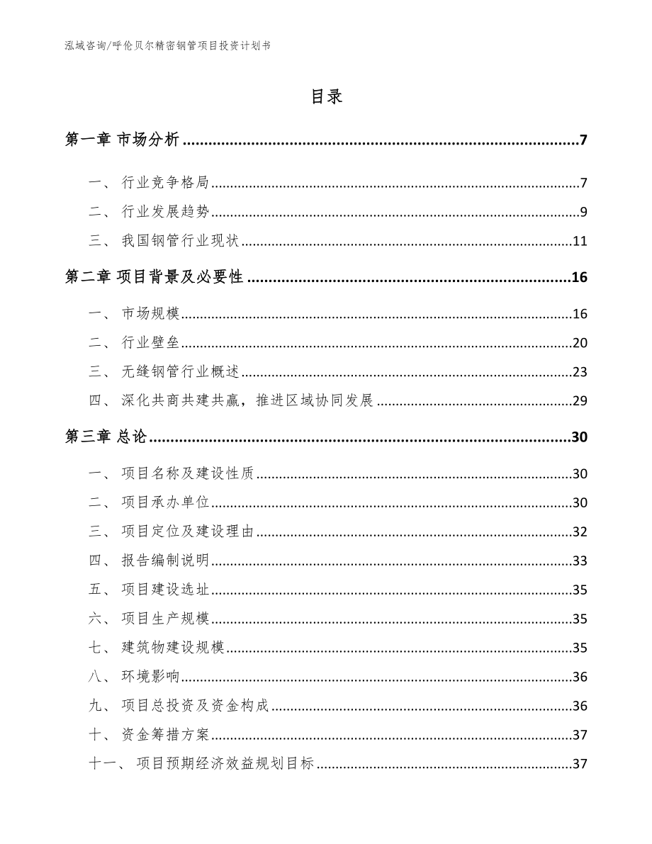 呼伦贝尔精密钢管项目投资计划书_第1页