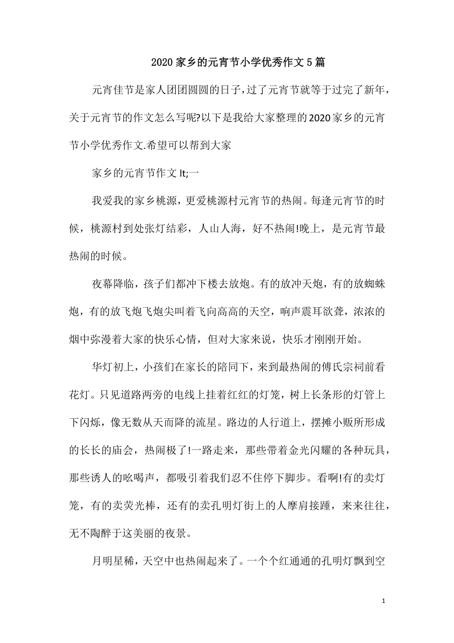 2020家乡的元宵节小学优秀作文5篇_第1页