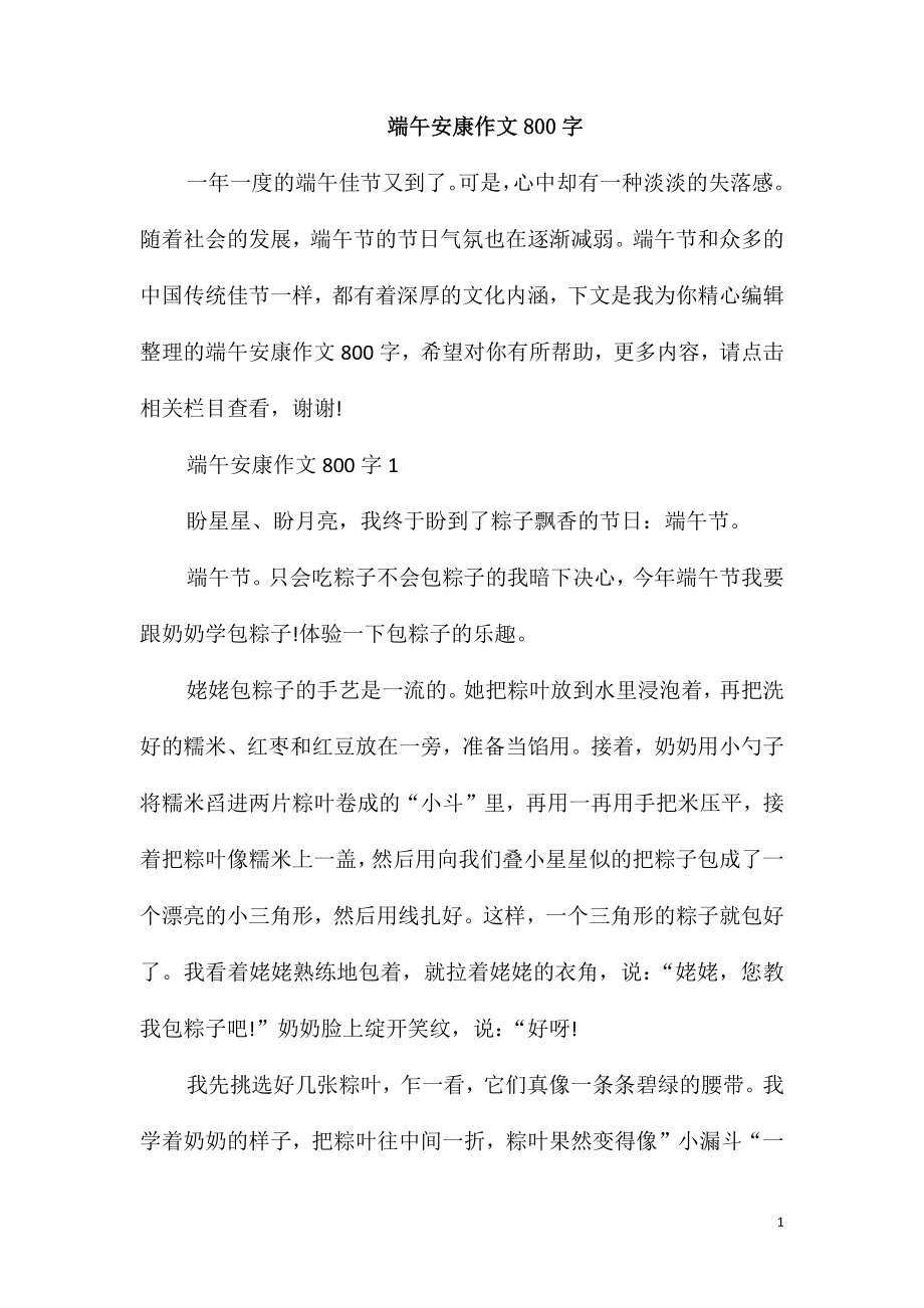 端午安康作文800字_第1页