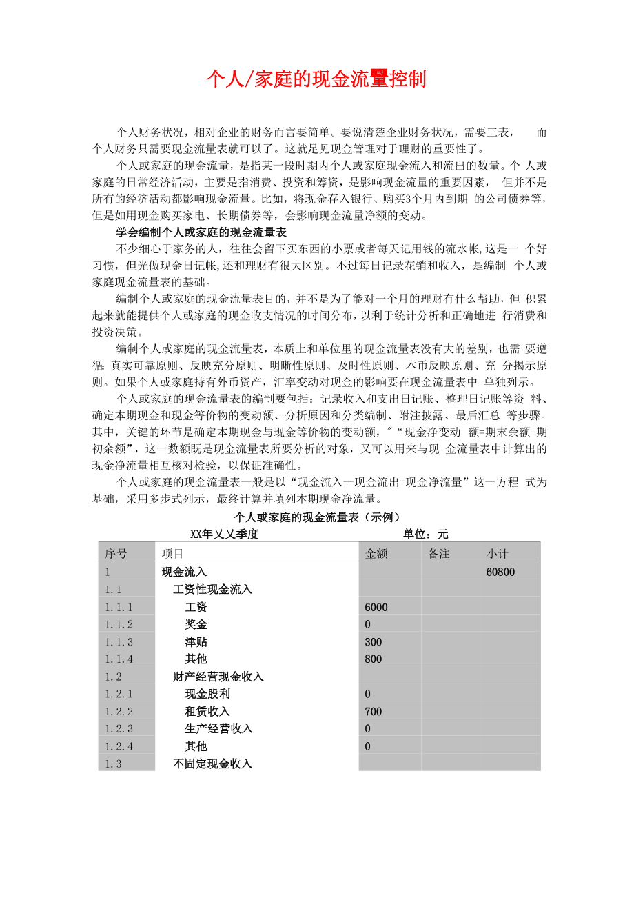 个人家庭的现金流量控制_第1页