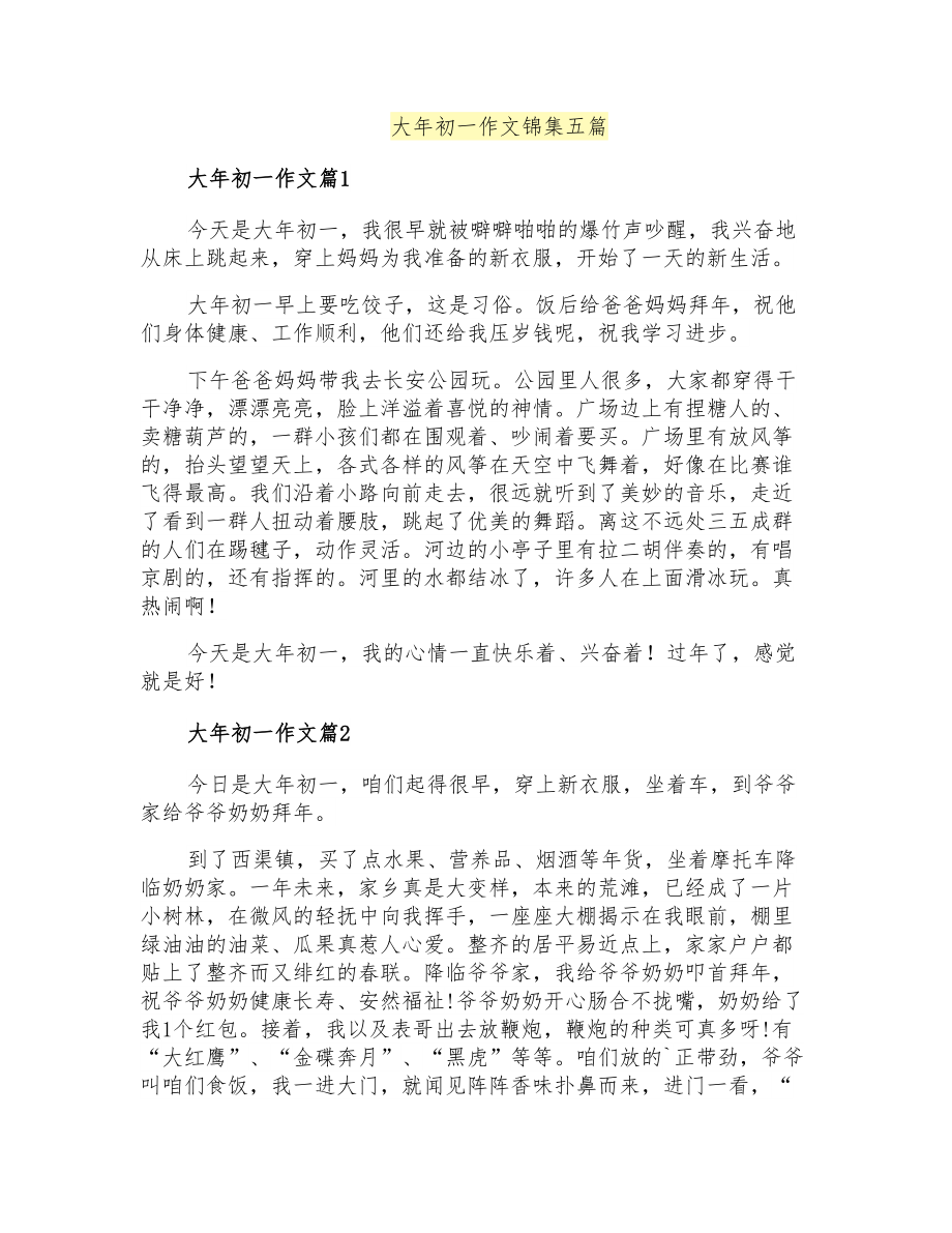 大年初一作文锦集五篇_第1页