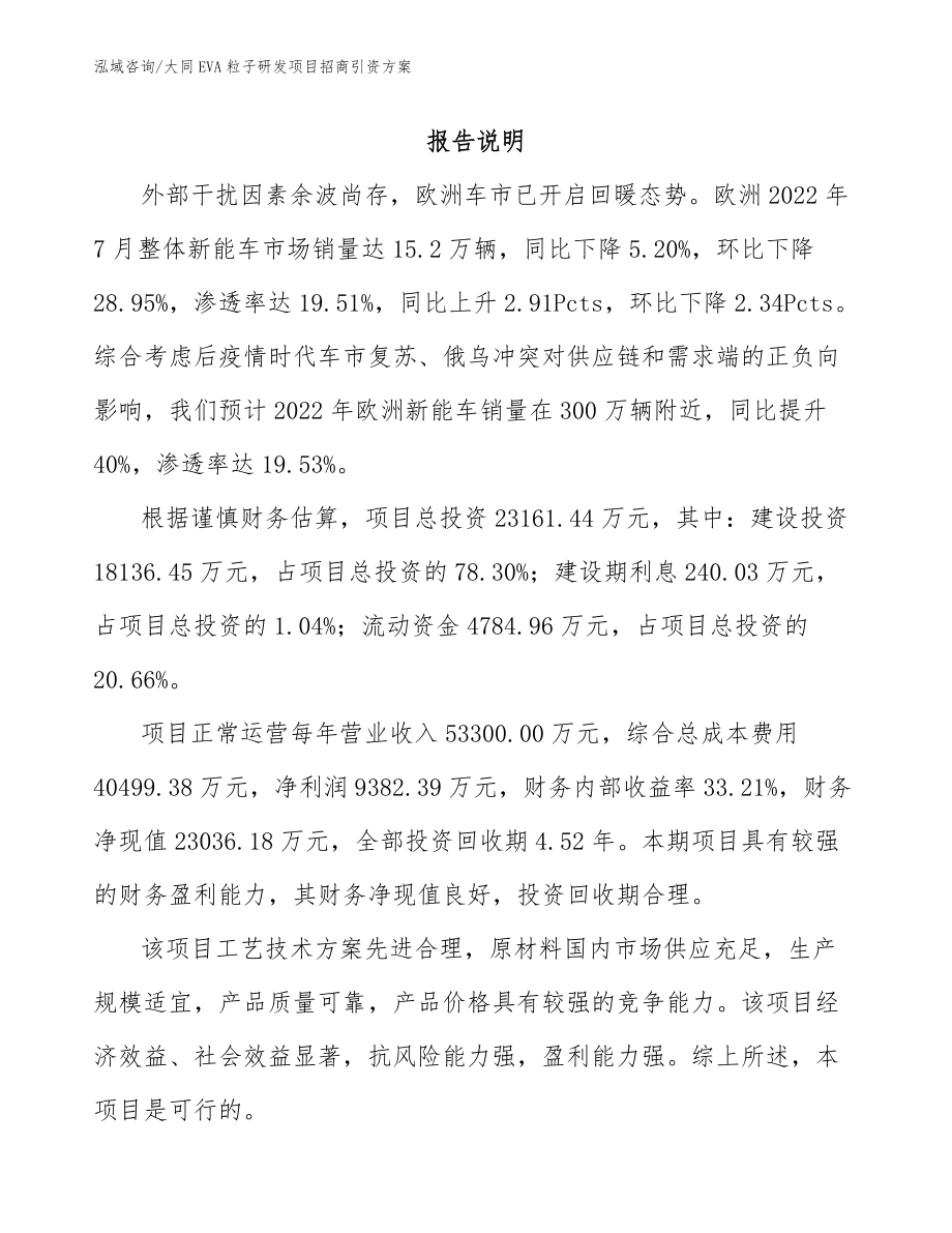 大同EVA粒子研发项目招商引资方案_模板参考_第1页