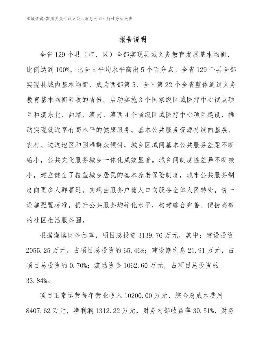 宾川县关于成立公共服务公司可行性分析报告_第1页