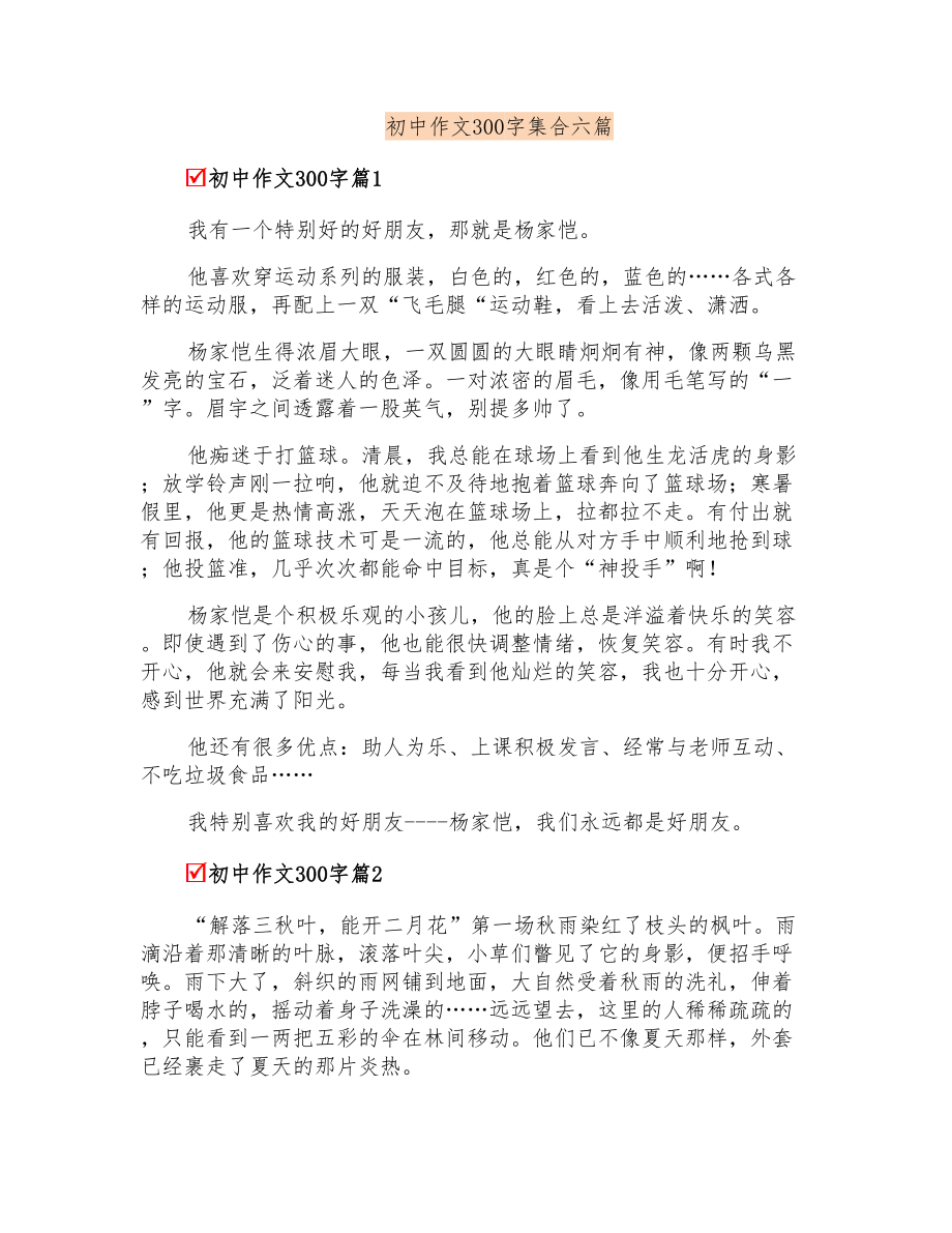 初中作文300字集合六篇_第1页