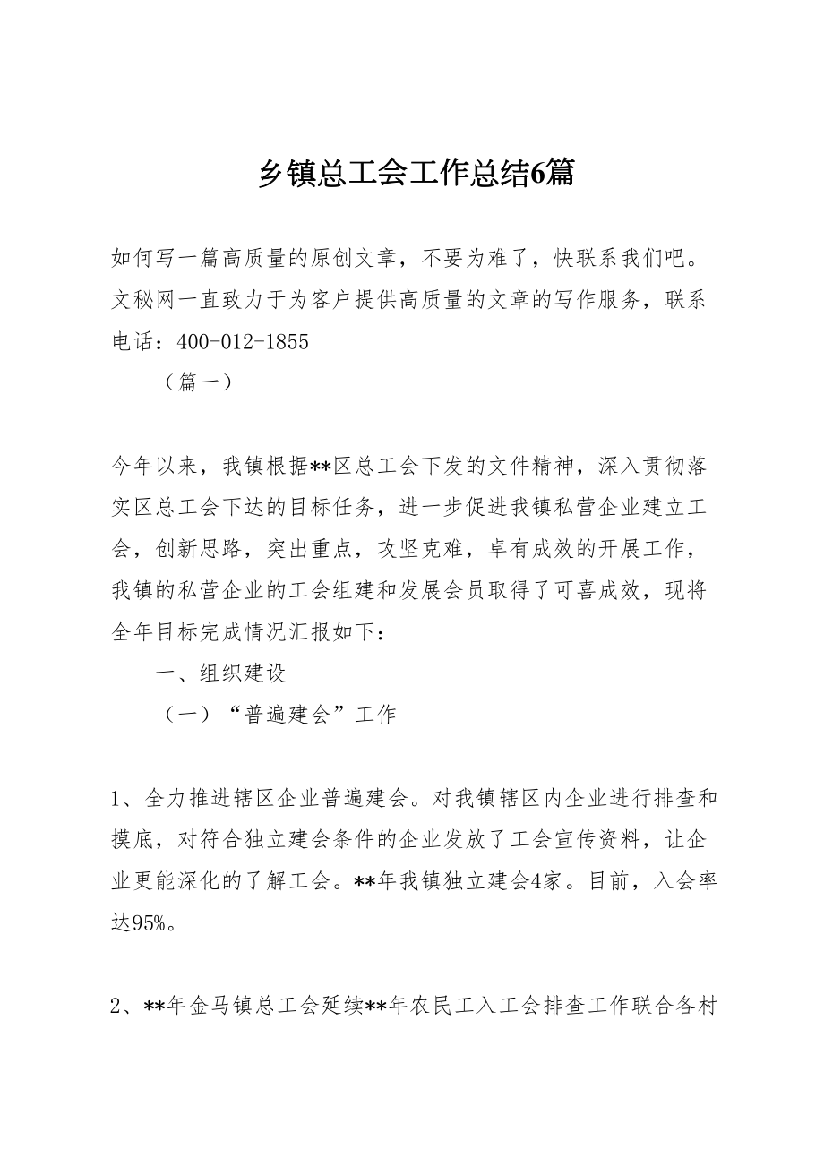 2022乡镇总工会工作总结6篇_第1页