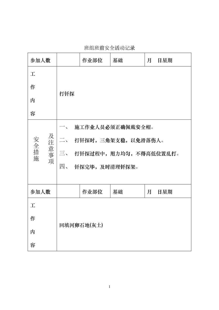 班组班前安全活动记录_第1页