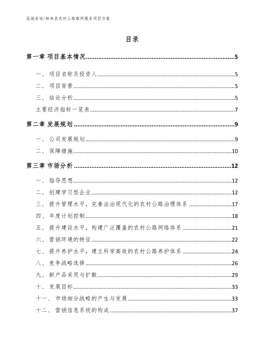 柳林县农村公路路网服务项目方案（范文模板）_第1页