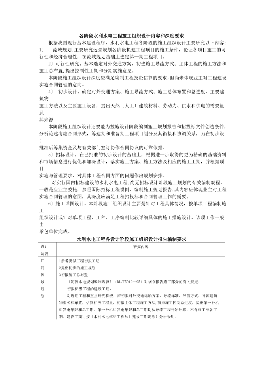 施工组织设计编制要求项目建议书+可研+初设_第1页
