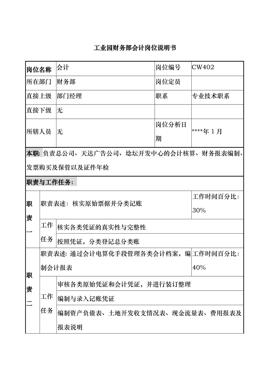 工业园财务部会计岗位说明书_第1页