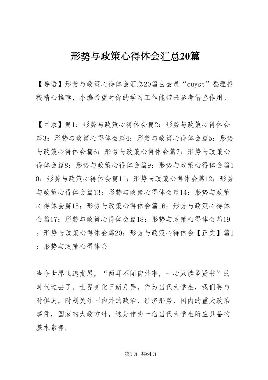 2022形势与政策心得体会汇总20篇_第1页