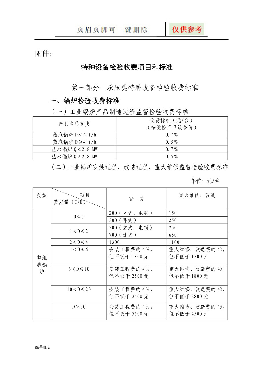 特种设备检验收费项目和标准【严选材料】_第1页