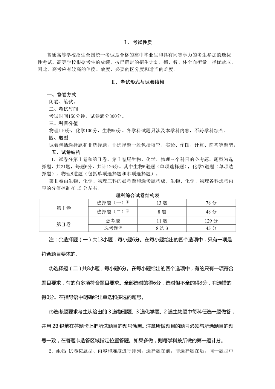 2014年新课标(物理)考试说明与题型示例_第1页