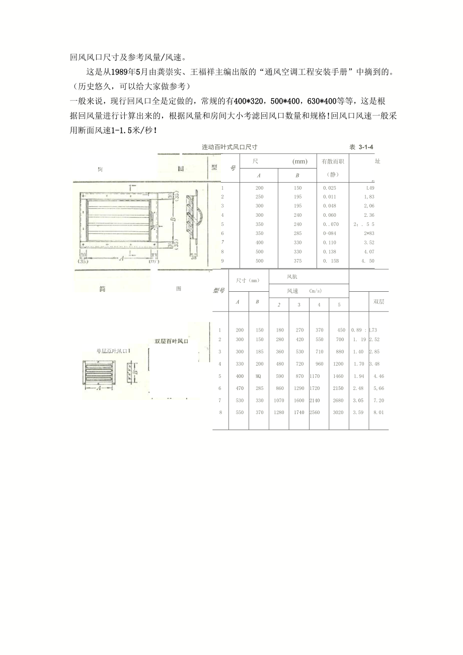 回风管风量及风速及尺寸参考_第1页