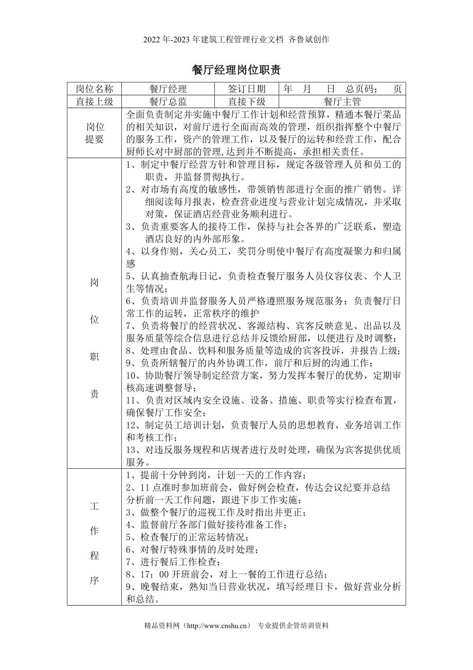 天财酒店岗位职责-happypjian_第1页