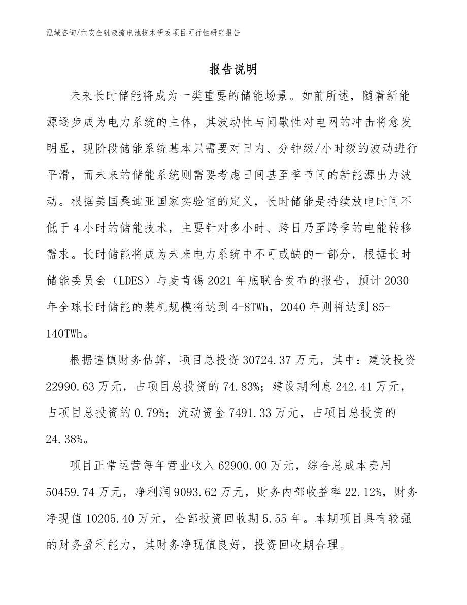 六安全钒液流电池技术研发项目可行性研究报告【模板】_第1页