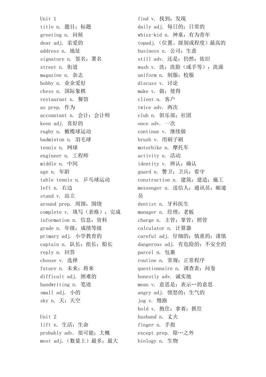 牛津版七年级上册单词表_第1页