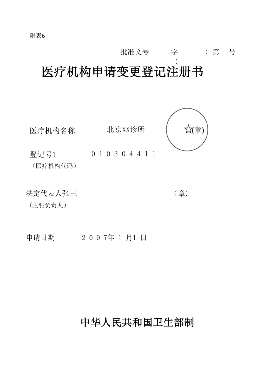 医疗机构申请变更登记注册书范本_第1页