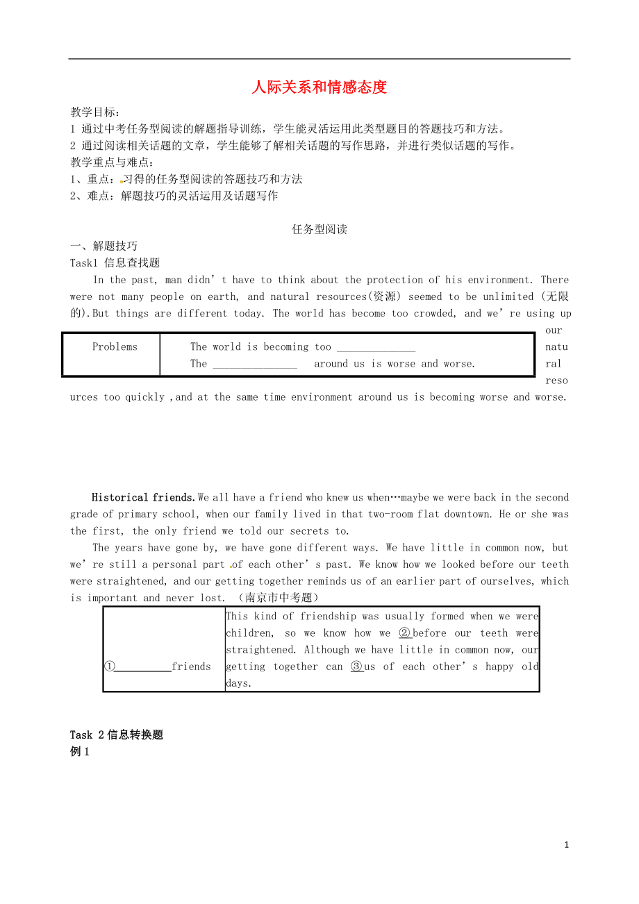 山东省寿光市实验中学2015届中考英语培优十情感态度与人际关系教学案无答案_第1页