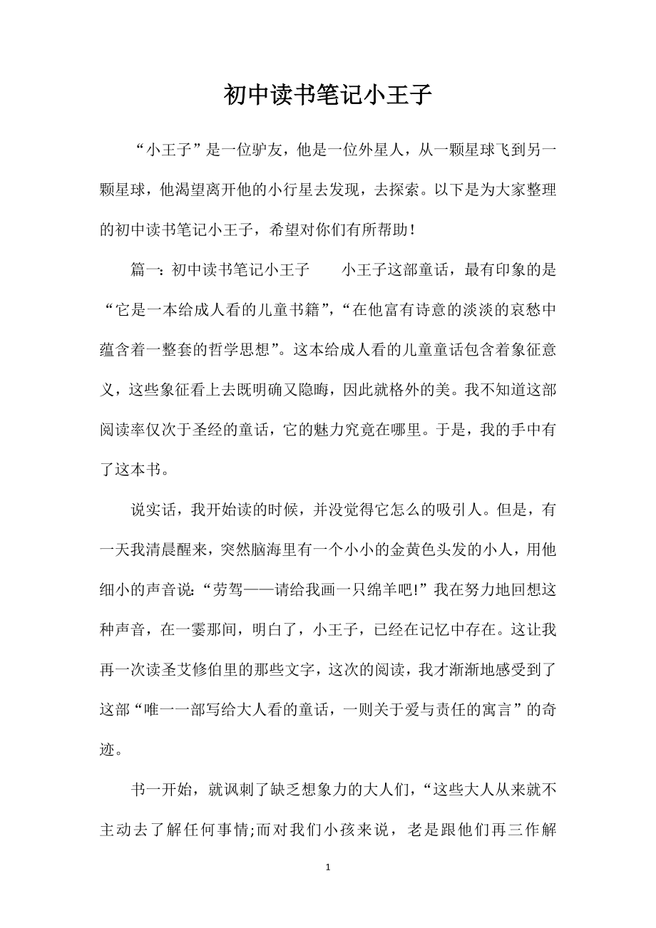 初中读书笔记小王子_第1页