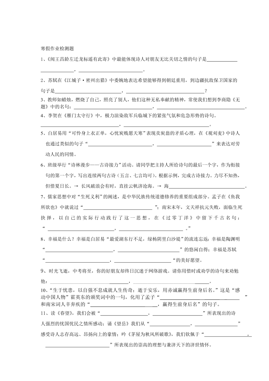 九年级寒假作业测试题_第1页