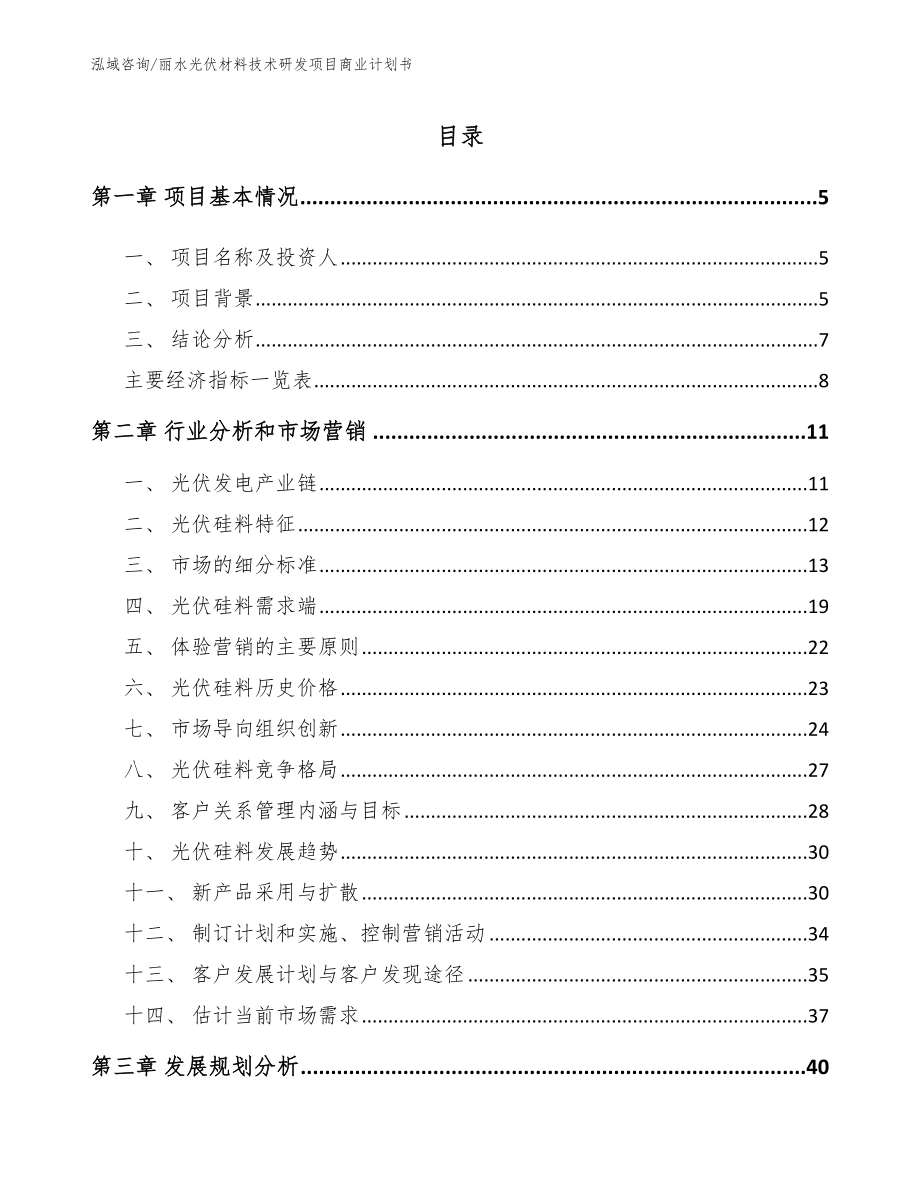 丽水光伏材料技术研发项目商业计划书（模板参考）_第1页