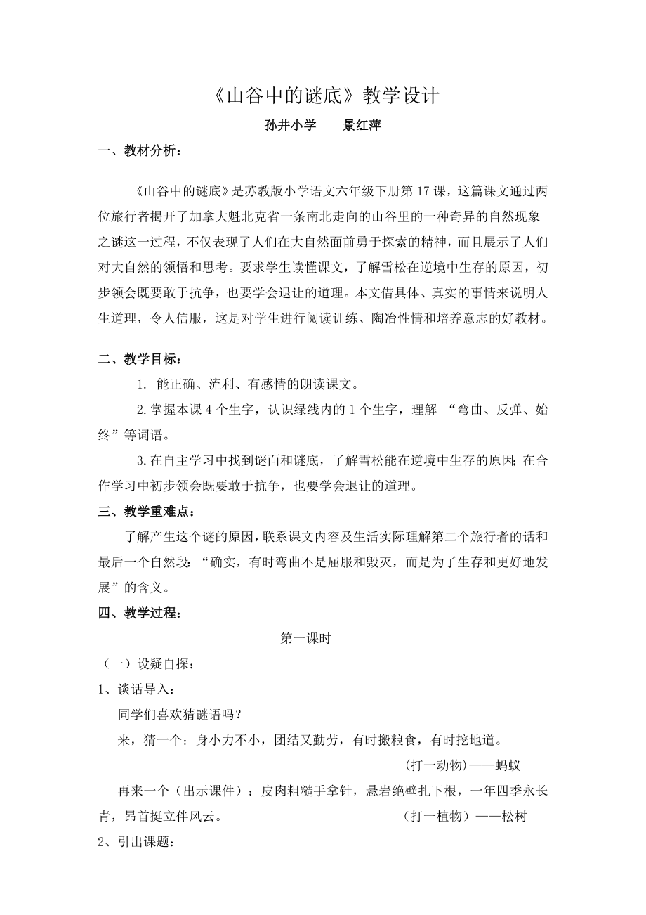 《山谷中的谜底》教案_第1页