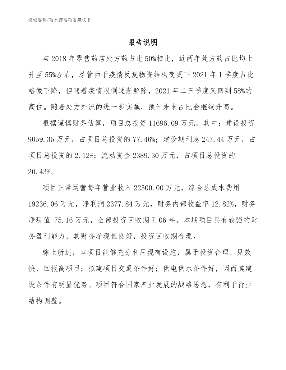 丽水药店项目建议书_模板范本_第1页