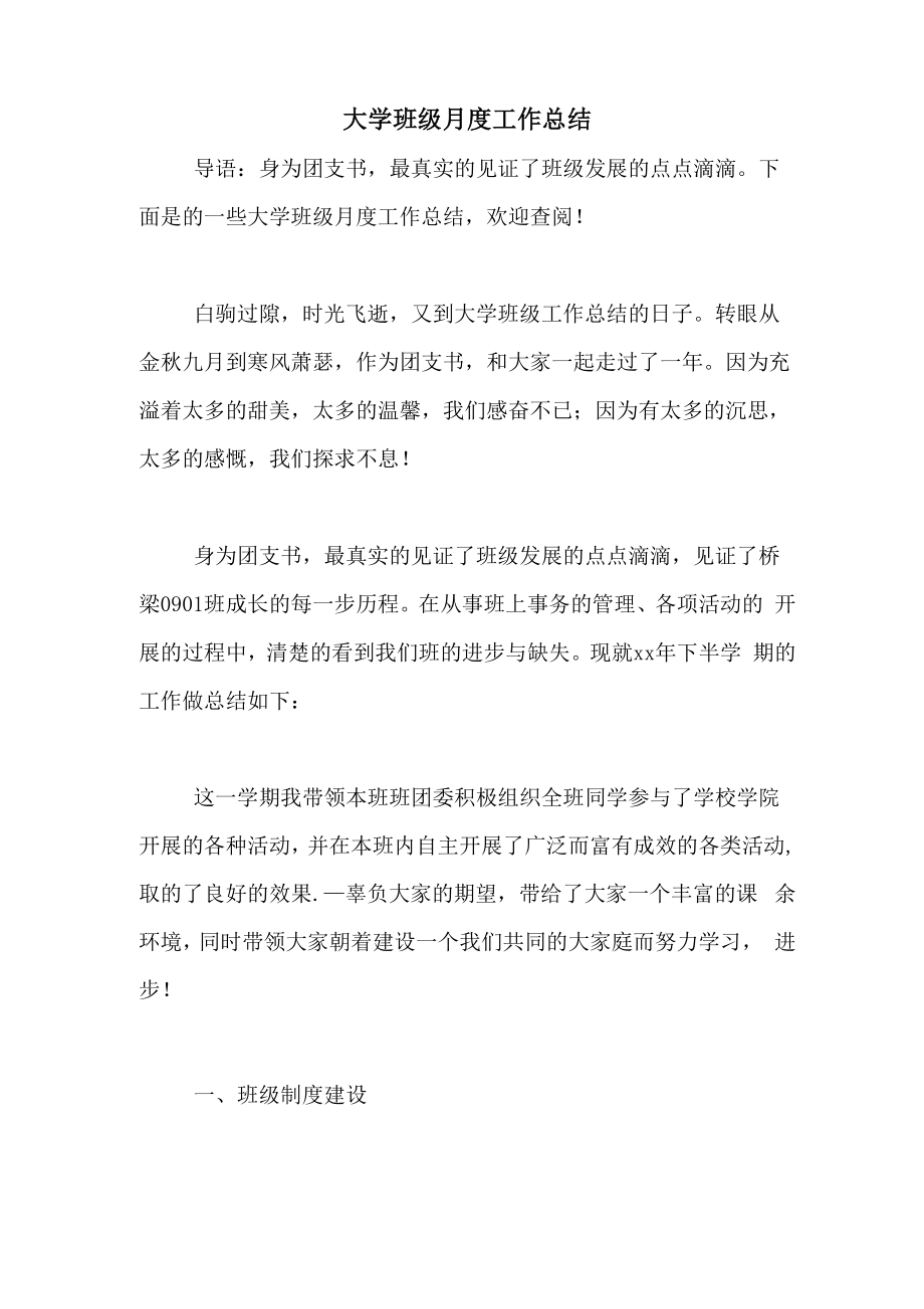大学班级月度工作总结_第1页
