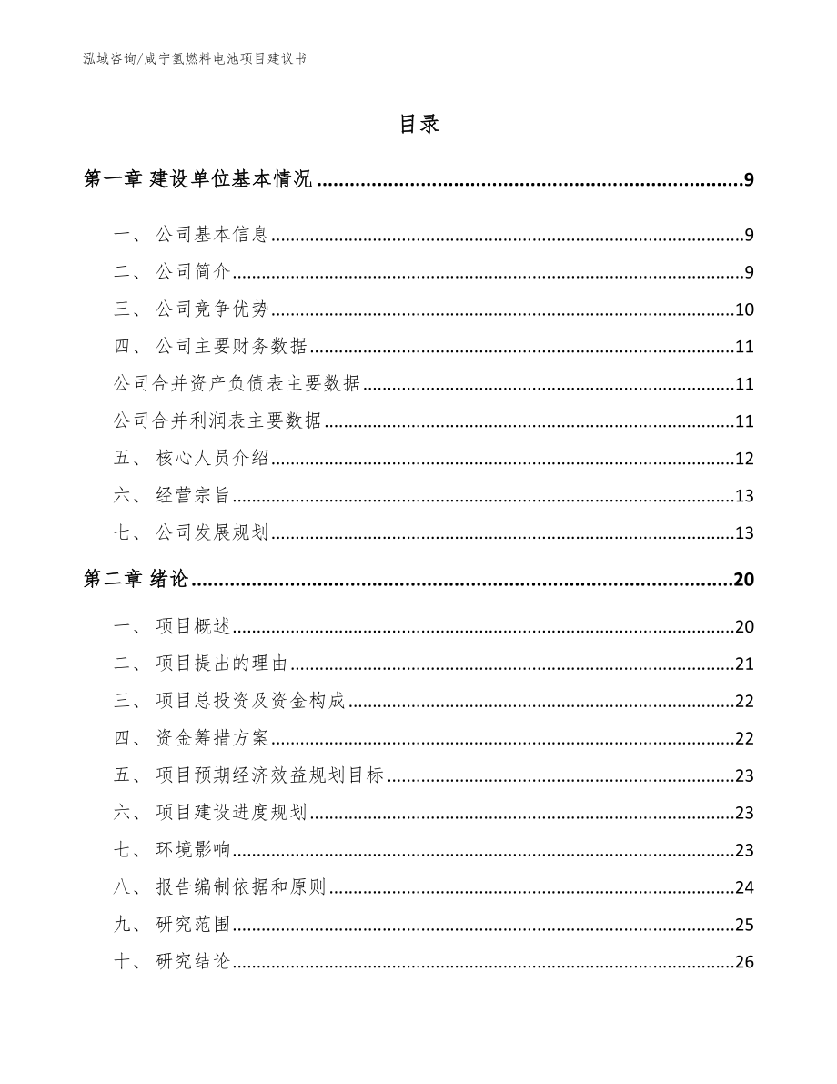 咸宁氢燃料电池项目建议书_范文参考_第1页