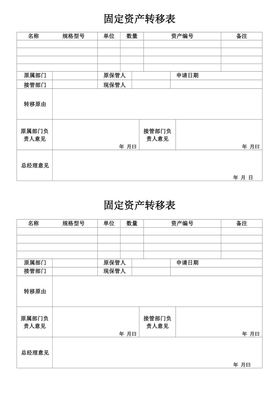 固定资产转移申请表_第1页