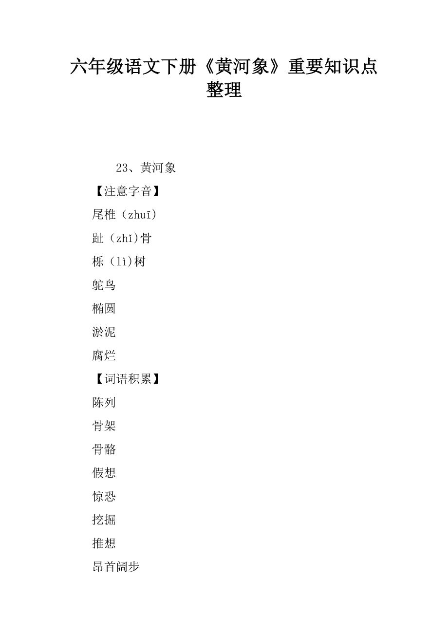 六年级语文下册黄河象重要知识点整理_第1页