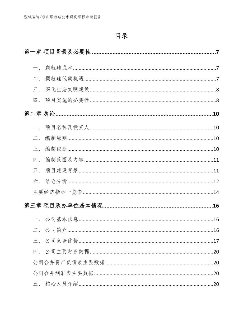 乐山颗粒硅技术研发项目申请报告_第1页